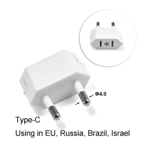Adaptateur de prise US vers EU,prise de voyage,prise 2 broches,convertisseur de puissance deC,prise électrique,Japon,chinois,américain,euro,européen -EU Plug-Blanc 4.0mm-B