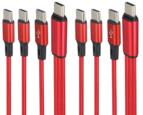 KALANKA-4-Pied USB C Mâle à 3Type C Mâle Nylon Tressé Multi Port 3 en 1 câble de charge avec sortie USB C Max Jusqu'à 2A.Compatible avec les Téléphones Mobiles/Android,Samsung,etc.(2Pack/Rouge)