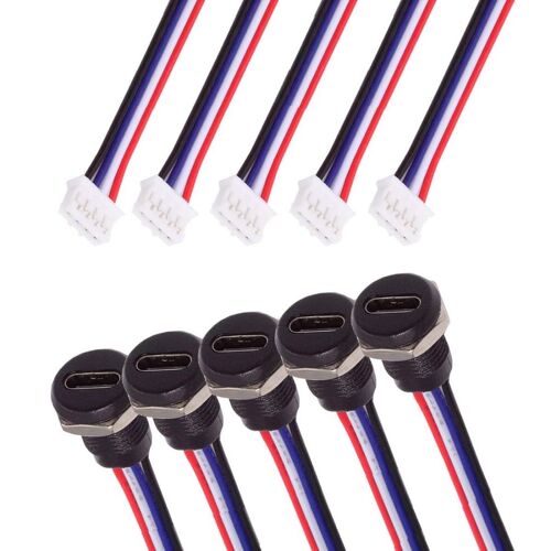 KAL-Lot De 5 Adaptateurs De Câble De Conversion Pitch 4 Broches Vers Usb C Femelle Dc 5 V 3 A Avec Connecteur En Caoutchouc Étanche À La Poussière