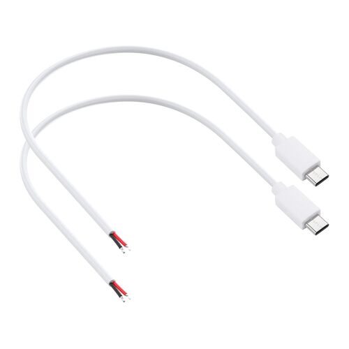JGD-USB C Pigtail Power Cable, 2 Pack 20AWG 5V/5A USB Type C Plug Male 2 Pin Bare Wire Extension Power Cable pour équipement de bricolage installé Réparation de remplacement (0.3M/1FT)