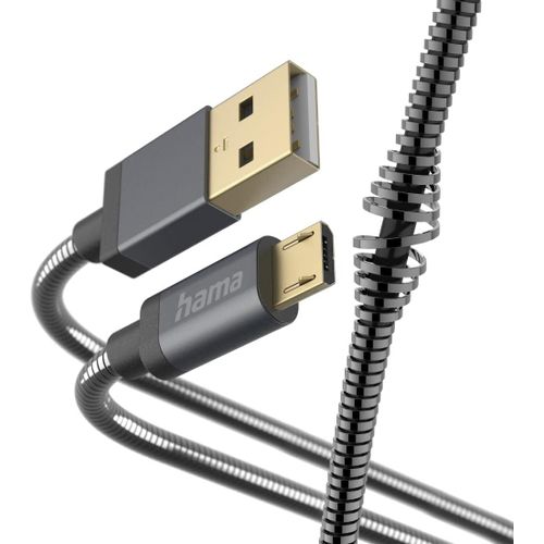KALCX-Câble Micro-Usb Métal (Câble De Charge Et Transfert De Données Usb-A 2.0 Mâle Vers Micro-Usb,Fiche Aluminium,Câble Anti-Torsion,Gaine En Métal Élégante Et Robuste 1.5 M) Anthracite