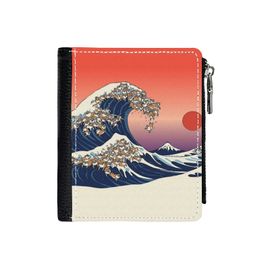 Portefeuille La grande vague de Shiba Inu=1 Compact en Simili-Cuir PU Porte-Cartes Fermeture Éclair Homme Femme Ad