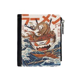 Portefeuille Le Grand Ramen au large de Kanagawa=3 Compact en Simili-Cuir PU Porte-Cartes Fermeture Éclair Homme Femme Ad