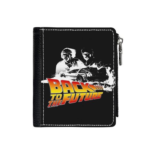 Portefeuille Retour vers le futur- Traces de feu de la DeLorean, fan art Marty et Doc Stencil=12 Compact en Simili-Cuir Porte-Cartes Fermeture Éclair Homme Femme Ad