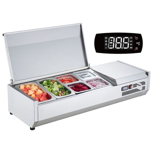 Saladette Réfrigérée à Poser 140 W-VEVOR-Vitrine Réfrigérée pour Pizzeria-Couvercle en PC, Protection en Inox-Ingrédients Cuisine