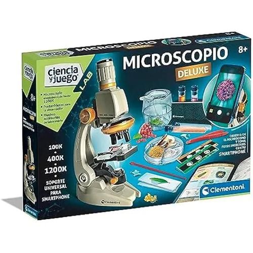 Clementoni Microscope Smart Deluxe Grossissant 1 200 X, Jouet Scientifique, Avec Échantillons Préparés Et Cristaux Scientifiques,