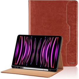 Kal-Coque Pour Ipad Air 11 Pouces 2024 / Ipad Pro 11'' 2022/2021/2020 (4/3/ 2 Ème) / Ipad Air 5/4, Pu Cuir Cover Tablette Housse De Protection Auto Réveil/Sommeil, Multi-Angle Étui Avec Poche - Marro