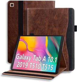 Coque pour Samsung Galaxy Tab A 10.1 2019 (SM-T510/T515) Tablette Housse de Protection Étui Pencil Holder Support Multi Angles en Cuir PU pour Galaxy Tab A 2019 10.1"" Marron