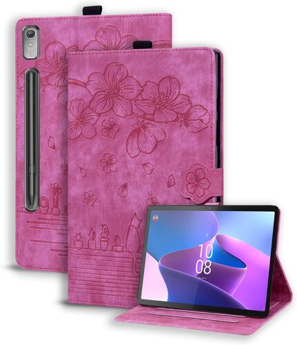 ELVORIX-Coque pour Lenovo Tab P12 12.7 Pouces 2023 PU Cuir Cover Tablette Housse de Protection Lenovo Tab P12 2023 Porte-Crayons Portefeuille Tablet Étui Lenovo Tab P12 12.7" 2023 Rose Rouge