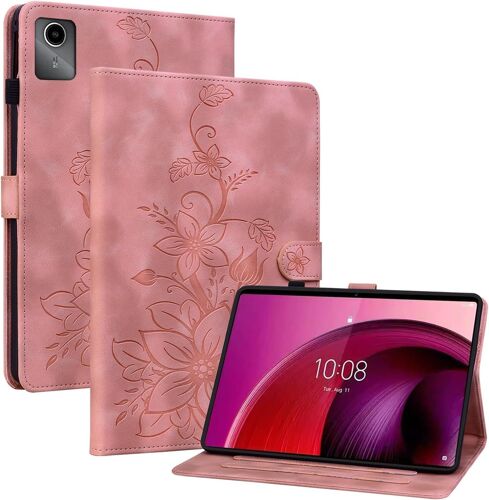 KAL-Coque Pour Lenovo Tab M11 2024 11 Pouces Modèle Tb330Fu, Multi-Angles De Visualisation Housse De Protection En Similicuir Avec Porte-Carte Couverture Motif Lys, Rose