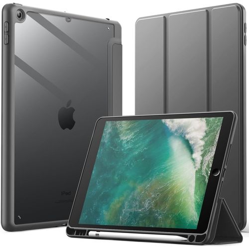 Tea-Coque Pour Ipad 9,7 Pouces (6ème/5ème Génération, 2018/2017) Avec Porte-Pencil, Étui Arrière Transparent Fin Support Antichoc Tablette (Gris Sidéral)