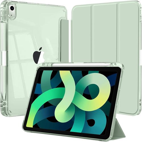 Kal-Coque Pour Ipad Air 11 Pouces M3/M2 (2025/2024), Ipad Air 5eme/4eme Génération 10,9 Pouces 2022/2020 Avec Porte Pencil, Étui Arrière Transparent Support Antichoc Tablette, Vert