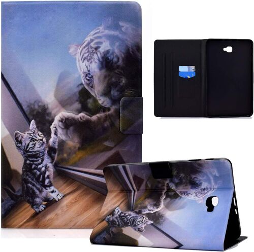 KAL-Coque Pour Samsung Galaxy Tab A6 10.1 Sm-T580/T585,Pu Cuir Avec Carte De Documents Pocket Flip Coque Avec Fonction Veille/Réveil Auto,Chat Et Tigre