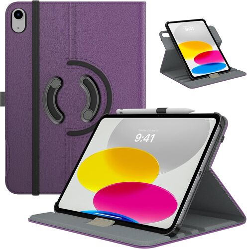 Coque pour iPad (A16) 11ème Génération 11 Pouces 2025/iPad 10ème Génération 10,9 Pouces 2022, Étui Rotatif à 90° en PC Solide avec Réveil/Sommeil Auto et Anneau de Stylet, Violet