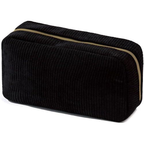 KAL-Trousse Maquillage Grande Capacité,Velours Côtelé Épais Pochette Maquillage Fille,Rangement Pour Makeup,Sac De Rangement À Cosmétique(Noir)