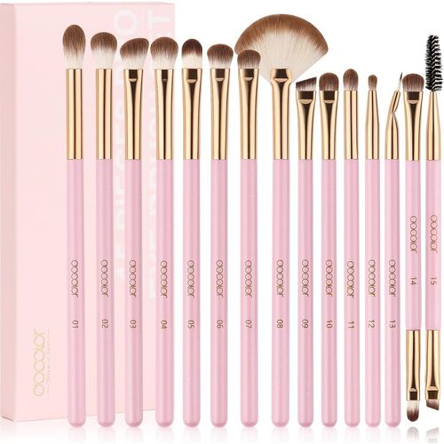 Kal-Lot De 15 Pinceaux De Maquillage Pour Les Yeux Et Les Ombres À Paupières Pour Fard À Paupières, Sourcils, Eye-Liner, Éblouissant, Rose 