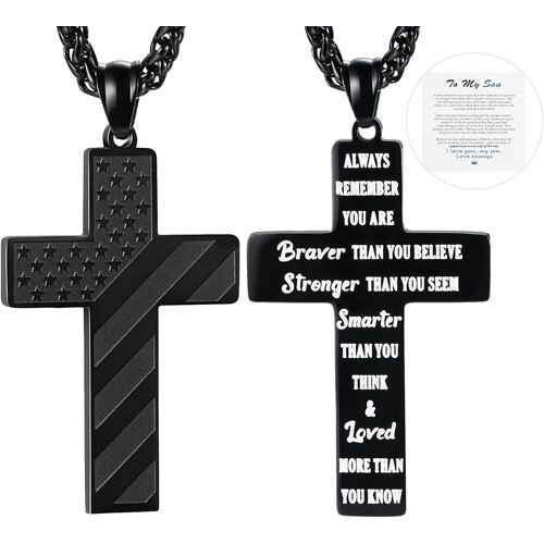 Kal-Collier Pendentif Croix Homme: Collier Garçon Adolescent Acier Inoxydable Pendentif Croix Chrétien Bible Versets Bibliques - Cadeau Anniversaire Garçon