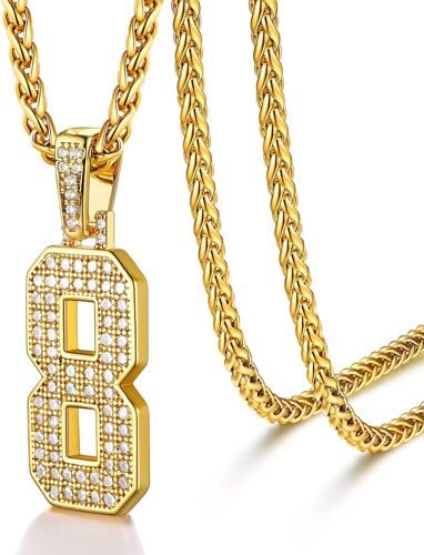 Kal-Collier Homme Chiffre 0-9 Plaqué Or Pendentif Nombre Orné De Zirconium Avec 55cm Chaîne Spiga Ajustable