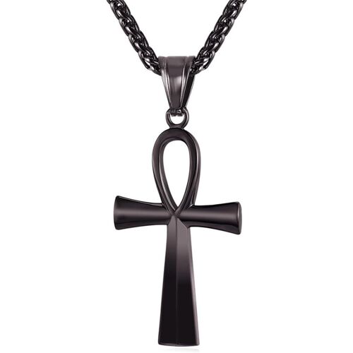 Kal-Collier Ânkh Pour Homme Chaîne Et Pendentif Croix Ansée Femme Bijoux Unisexe Religieux En Acier Inox/Plaqué Or Jaune (Avec Boîte-Cadeau)