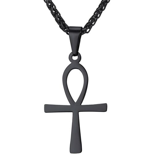 Kal-Collier Ânkh Pour Homme Chaîne Et Pendentif Croix Ansée Femme Bijoux Unisexe Religieux En Acier Inox/Plaqué Or Jaune (Avec Boîte-Cadeau)