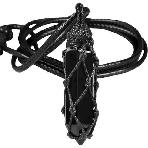 Kal-Pendentif Cristal Hexagonal Chaîne Pendentif, Reiki Chakra Pierre Pendule Bijoux Avec Corde Cire Réglable Pour Les Hommes Et Les Femmes, Obsidienne Noire