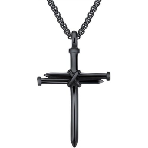 Kal-Homme Acier Inoxydable Nail Croix Charme Pendentif Collier Chaîne