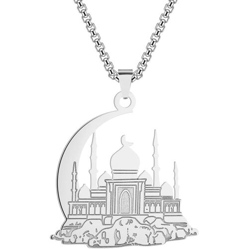 Kal-Collier Musulman Islamique Pour Femmes, Hommes, Garçons, Mosquée Avec Pendentif Croissant Talisman En Acier Inoxydable 316l Hip Hop Pour Hommes