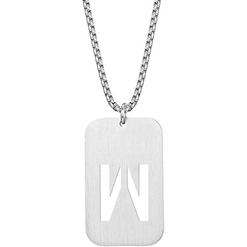 Kal-Homme Acier Inoxydable Dog Tag Initiale Lettre Pendentif Collier Carré Militaire Charme Avec Chaîne