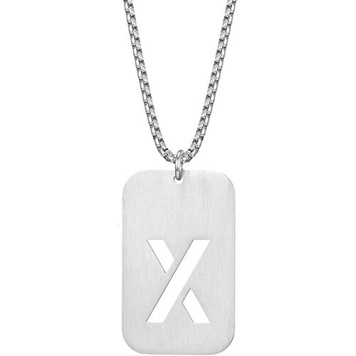 Kal-Homme Acier Inoxydable Dog Tag Initiale Lettre Pendentif Collier Carré Militaire Charme Avec Chaîne