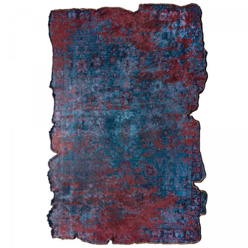 Tapis Salon Kilim En Coton, 200 X 250 Cm, Forme Originale, Bleu Et Rouge