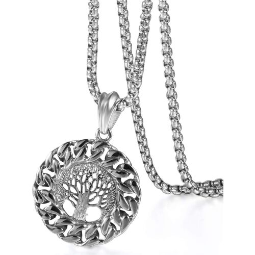 Kal-Collier Pour Homme Avec Pendentif Et Chaîne Motif Arbre De Vie 56 Cm Argenté