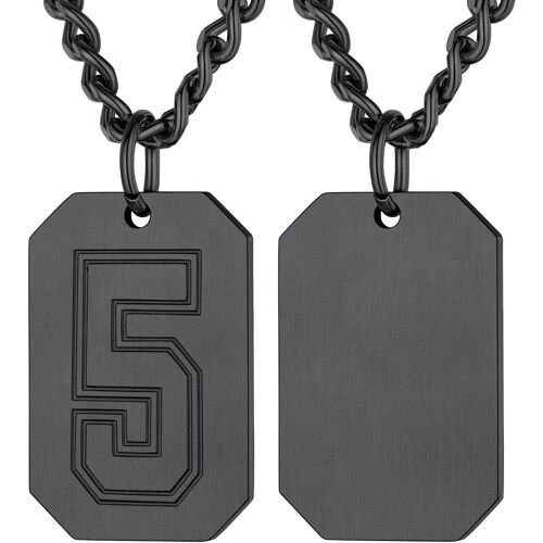 Kal-Pendentif Plaque Militaire Homme Acier Noir Collier Chiffre 5
