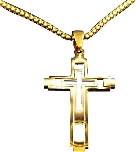 Kal-Collier Croix Hommes Manquantes Croix Pendentif En Acier Inoxydable Christianisme Bijoux Jésus Prêtre Creux Cadeau