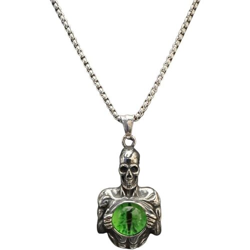 Kal-Pendentif Crâne Démon ?il Diable, Collier Gothique Crâne Vert Mauvais ?il Pour Hommes, Collier Punk Crâne ?il L'enfer Bijoux ?il Dragon Crâne Du Diable, Collier Pendentif Crâne Classique Mauvais