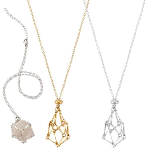 Kal-1 Boîte De 2 Supports De Collier En Cristal En Vrac En Acier Inoxydable Plaqué Or 18 Carats Réglable Cage À Pierre Vide Colliers Bijoux En Pierres Précieuses Pendentif Vide En Métal Filet