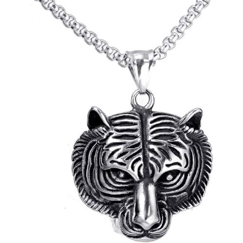 Kal-Collier Tigre Pour Homme, Collier Pendentif Tête De Tigre Viking Nordique Avec Chaîne De 23,6 Po, Collier D'amulette Totem De Tigre Ancien, Collier Chevalière Tigre Hip Hop, Bijoux Punk Tigre