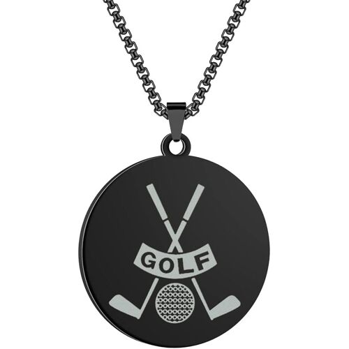 KAL-Collier De Balle De Golf Noir Pour Homme Et Garçon - Pendentif Talisman Punk Golfeur En Acier Inoxydable 316L - Chaîne Hip Hop Pour Homme, Acier Inoxydable, Sans Pierre Précieuse