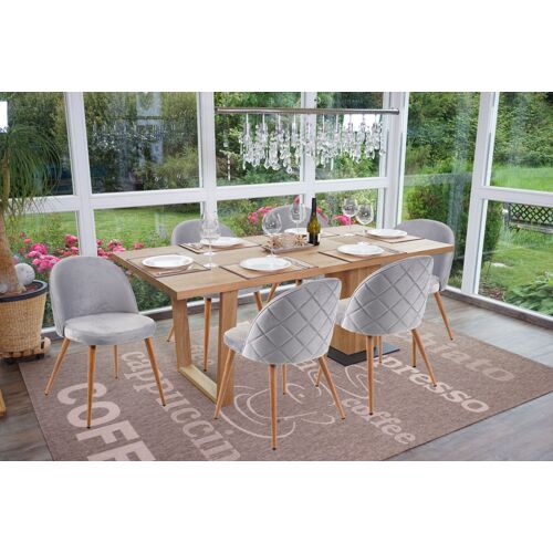6x chaise de salle à manger HWC-D53, fauteuil, style rétro années 50, en velours   gris clair