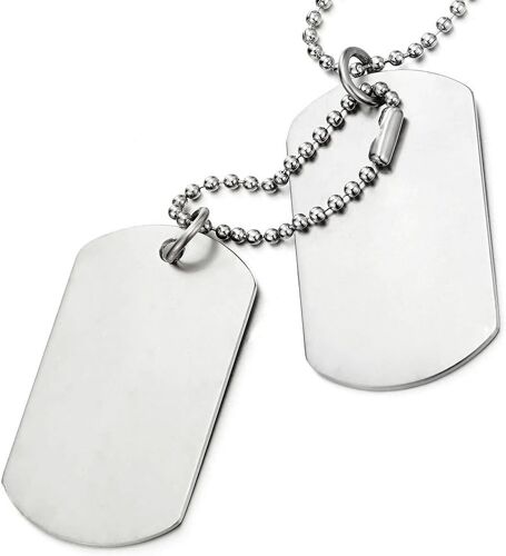 Kal-Classique Deux Pièces Dogtag - Pendentif Collier Homme - Avec Chaîne De Boule