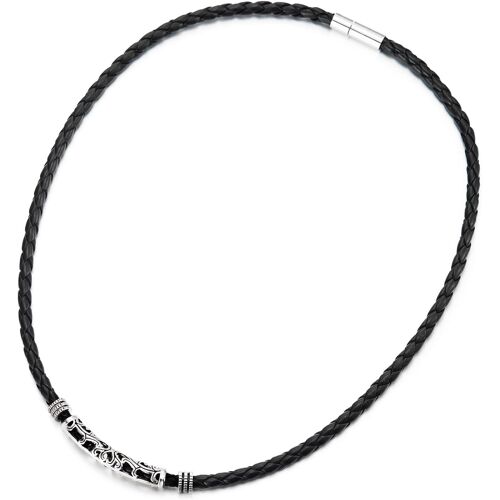 Kal-Noir Cuir Collier - Vintage Filigrane Perle Charmes - Homme Femme - Tressé Cuir