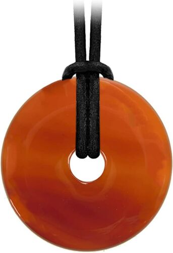 Kal-Collier En Pierre Précieuse Avec Pendentif En Forme De Donut - Rouge Cornaline - Collier En Cuir - Diamètre : 40 Mm, Cuir Cuir Cornaline, Citrine