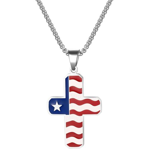 Kal-Collier Homme Femme Pendentif Kruez : Drapeau Américain Chaîne Avec God Bless America Bijoux Religieux Chrétiens Gravure Personnalisée Noir Argent Or, /, Acier Inoxydable, Pas De Gemme
