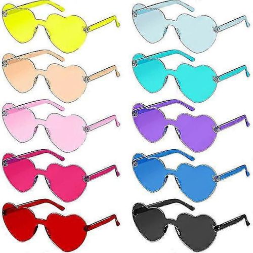 Lunettes De Soleil En Forme De C?ur, Lot De 10, Sans Monture, En Forme De C?ur, Transparentes Et Colorées