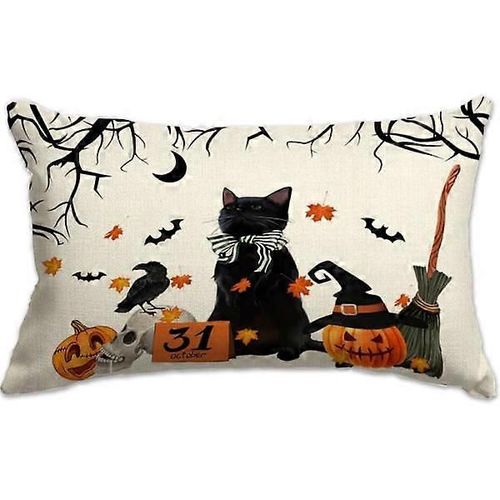 Couverture Halloween 12x20 Chat Noir Citrouille Aquarelle Halloween