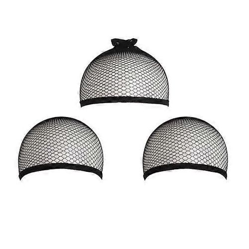 3 Bonnets De Perruque Noirs Taille Unique (2 Filets À Cheveux Élastiques + 1 Filet À Cheveux Élastique Avec Extrémité Ouverte)
