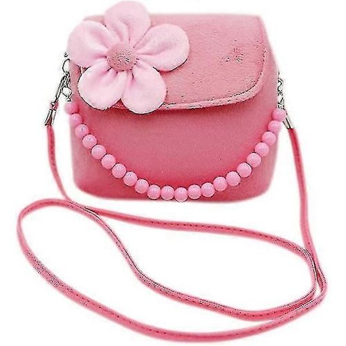 Sac à bandoulière en peluche pour petite fille, sac à main à fleurs avec poignée (rose)