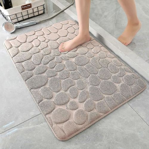 Tapis de bain en mousse à mémoire de forme, motif pavés, 40 x 60 cm, kaki