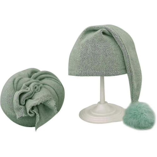 Ensemble D'accessoires Photo Pour Nouveau-Né Vert Pastel : Écharpe Extensible, Chapeau Et Couverture À Poils Longs Pour La Photographie De Bébé