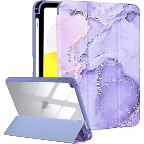 KAL-Étui Pour Ipad 9/8/7Th Generation 10.2 Inch(2021, 2020, 2019) Avec Porte-Crayon, Pliage Résistant À La Rayure Et Aux Chocs, Splendide Design Des Motifs- Violet Marbré