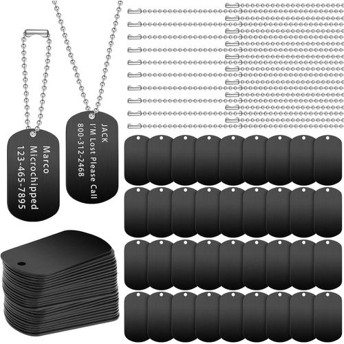 Yts-25 Pièces Medaille Chien Étiquettes De Chien Noir En Aluminium Rectangle Médaille Chien Gravable Vierges Noir Graver Tag Pour Collier Pendentif Bricolage Medaille Chien Porte-Clés